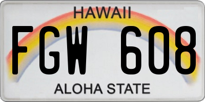 HI license plate FGW608