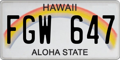HI license plate FGW647