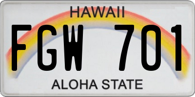 HI license plate FGW701