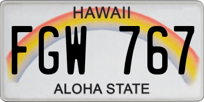 HI license plate FGW767