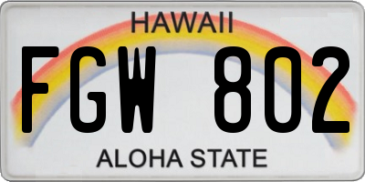 HI license plate FGW802