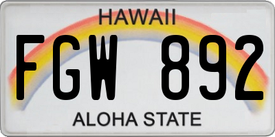 HI license plate FGW892