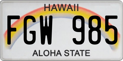 HI license plate FGW985