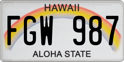 HI license plate FGW987