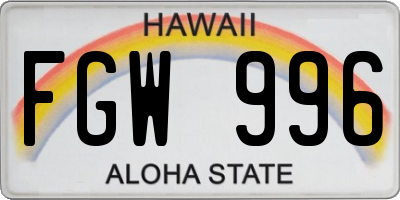 HI license plate FGW996
