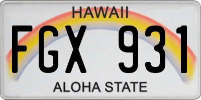 HI license plate FGX931