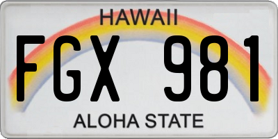 HI license plate FGX981