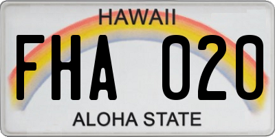 HI license plate FHA020
