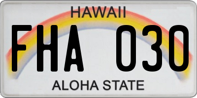 HI license plate FHA030