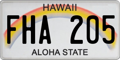 HI license plate FHA205