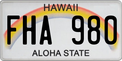 HI license plate FHA980