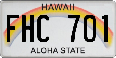 HI license plate FHC701