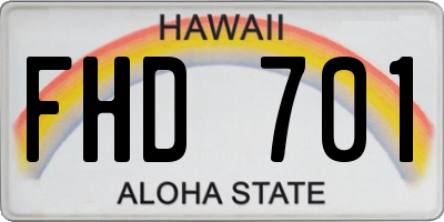 HI license plate FHD701