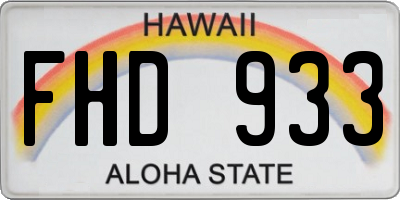 HI license plate FHD933