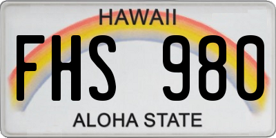 HI license plate FHS980