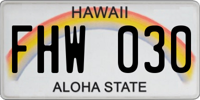 HI license plate FHW030