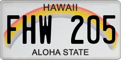 HI license plate FHW205