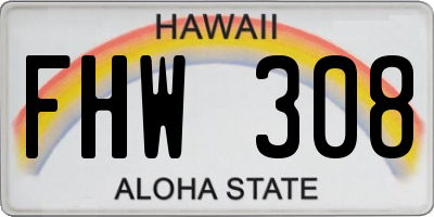 HI license plate FHW308