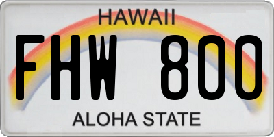 HI license plate FHW800
