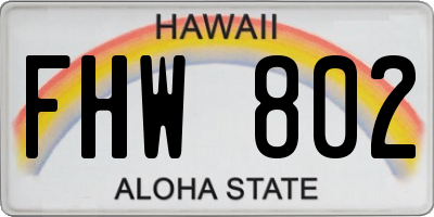 HI license plate FHW802