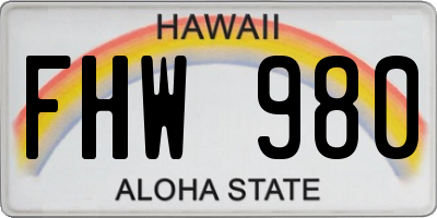 HI license plate FHW980