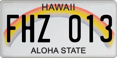 HI license plate FHZ013