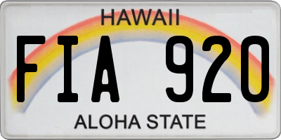 HI license plate FIA920