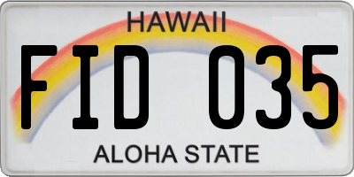 HI license plate FID035