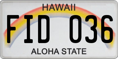 HI license plate FID036