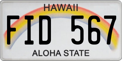 HI license plate FID567