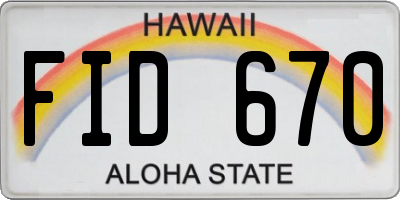 HI license plate FID670