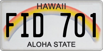 HI license plate FID701