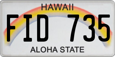 HI license plate FID735