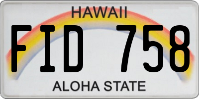 HI license plate FID758