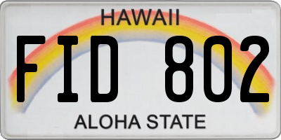 HI license plate FID802