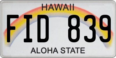HI license plate FID839
