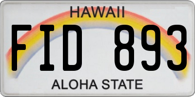 HI license plate FID893