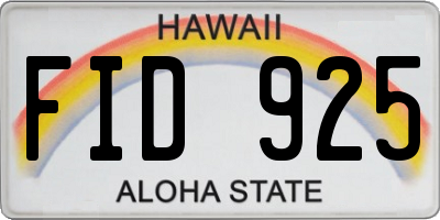 HI license plate FID925