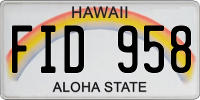 HI license plate FID958
