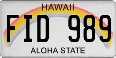 HI license plate FID989