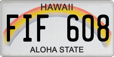 HI license plate FIF608