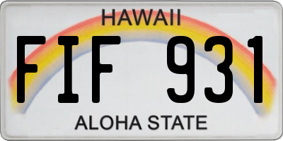HI license plate FIF931