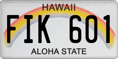 HI license plate FIK601