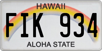 HI license plate FIK934