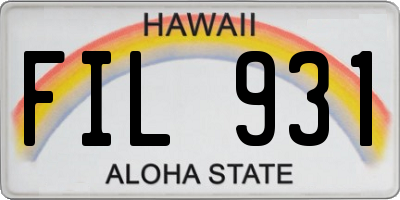 HI license plate FIL931