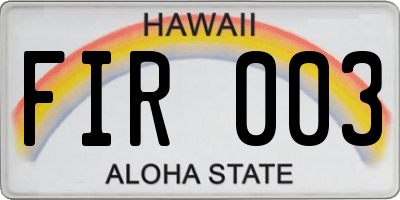 HI license plate FIR003