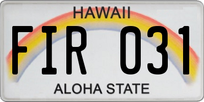 HI license plate FIR031