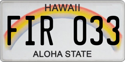 HI license plate FIR033