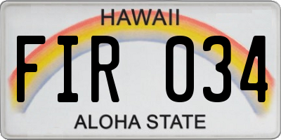 HI license plate FIR034