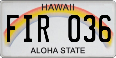 HI license plate FIR036